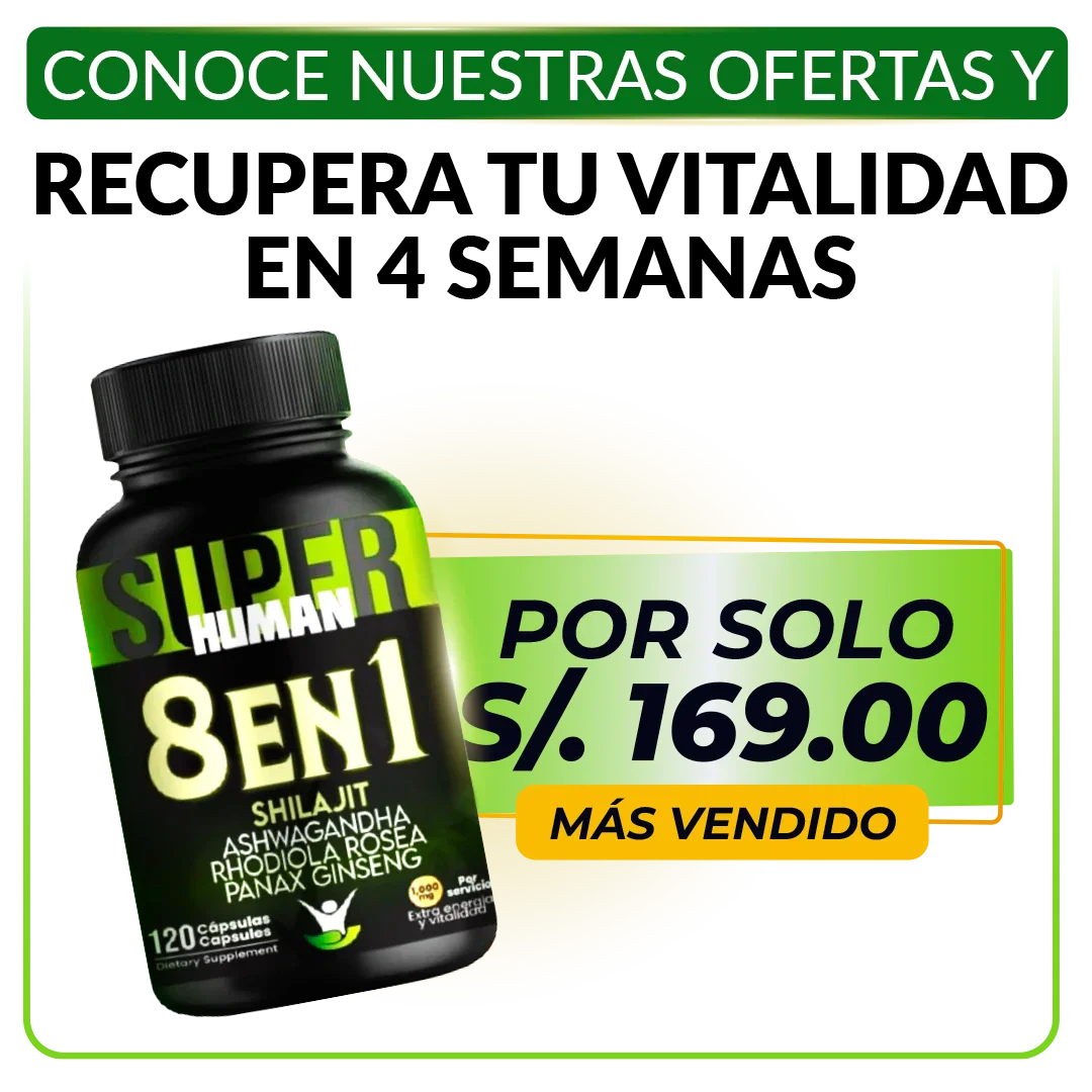 SuperHuman™ 8 en 1 Cápsulas - Shilajit Ashwagandha Rhodiola Rosea Panax y Ginseng (120 Cápsulas)